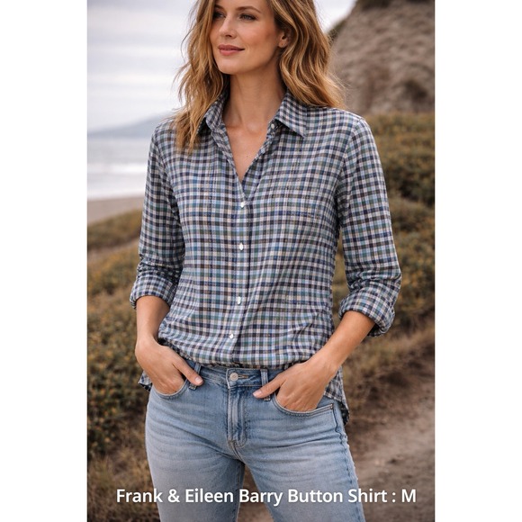 Frank & Eileen Tops - Frank & Eileen Button Up Shirt Womens Medium Blue Plaid Barry Cotton Button Up